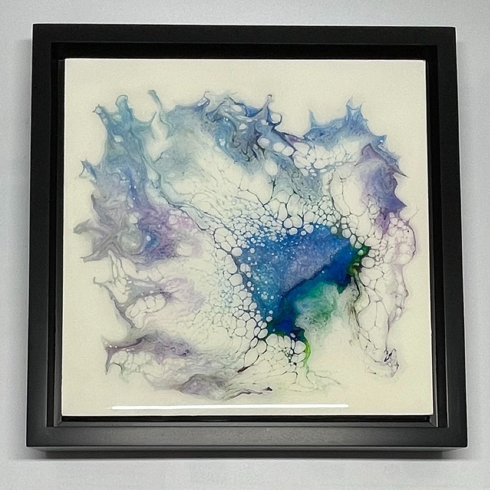 NWOT Float Framed Abstract Painting, Fluid Art